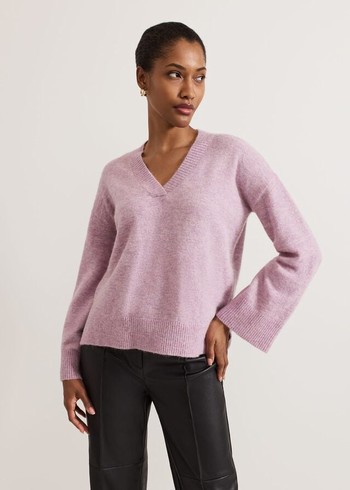 Phase Eight Olivia V Neck Alpaca Knitwear Pink Canada | JAQNTG-679